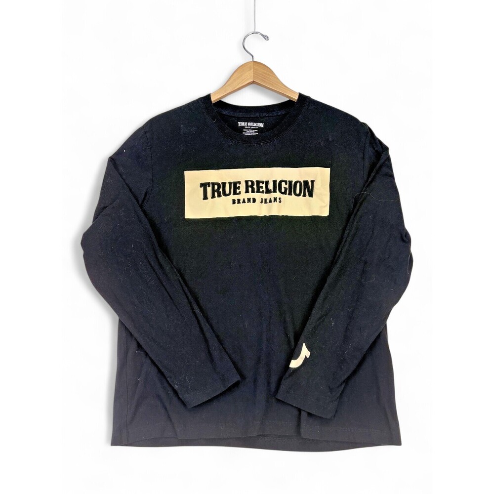 True Religion Men's Long Sleeve‎ Logo Tee Black M